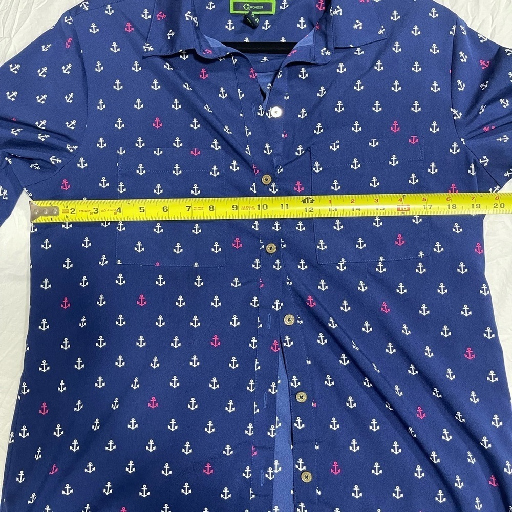C. Wonder Anchor print navy button down blouse women’s 10 - Picture 13 of 15